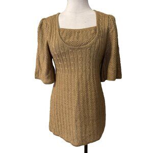 Urchin Tunic Sweater XL Gold Mohair Mix Short Sleeve Metallilc Textured